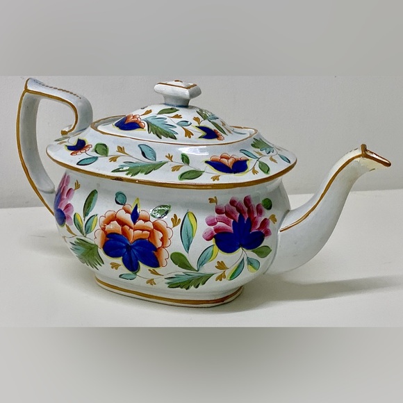 19th Century Antique Gaudy Dutch Grape Pattern Hand Painted Teapot - Picture 2 of 16